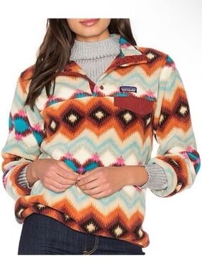Patagonia Synchilla Fleece Aztec Pattern Pullover Snap Collar Jacket Women’s S